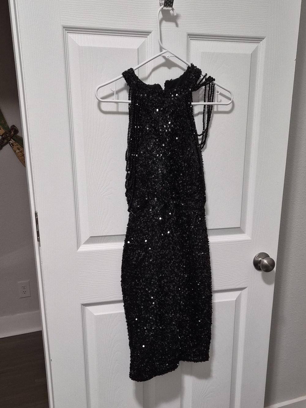 Black Sequin Mini Dress with Beaded Straps